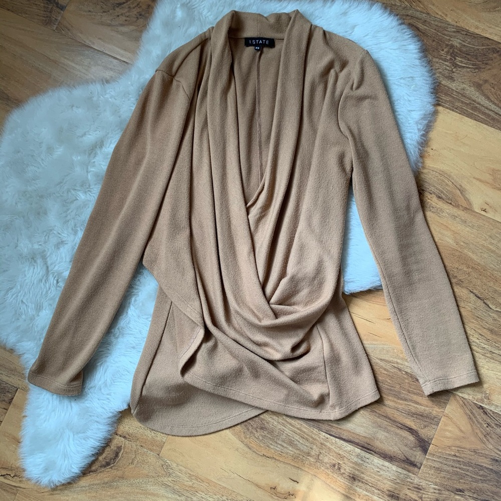 1. State X Jaime Shrayber Camel Surplice Knit Top - image 1